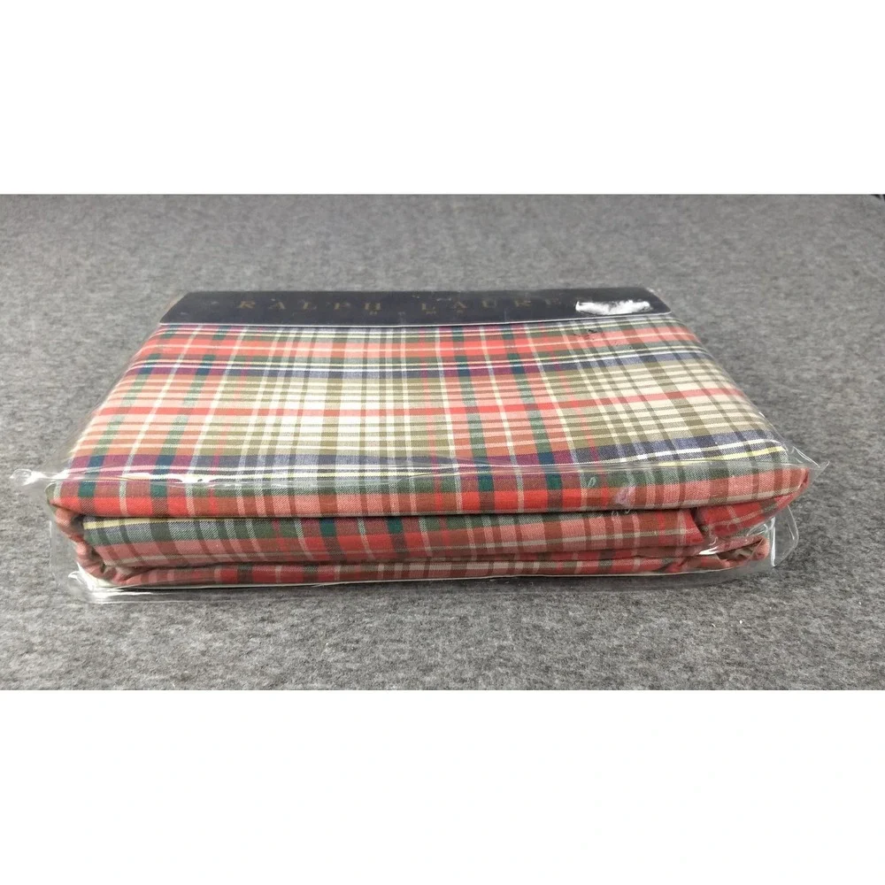 Ralph‎ Lauren Home King Flat Sheet 100% Cotton Jack Plaid Multicolor NIP NEW